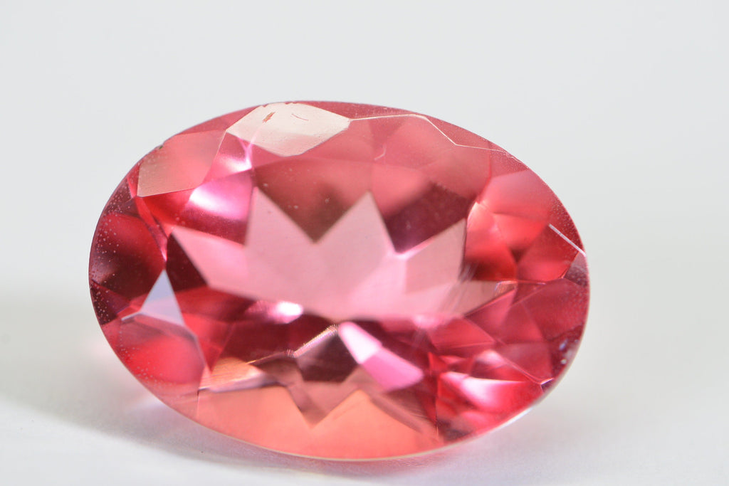 Pink Orange Bicolor Tourmaline Quartz Doublet: 18X13mm Oval Facet Gemstone