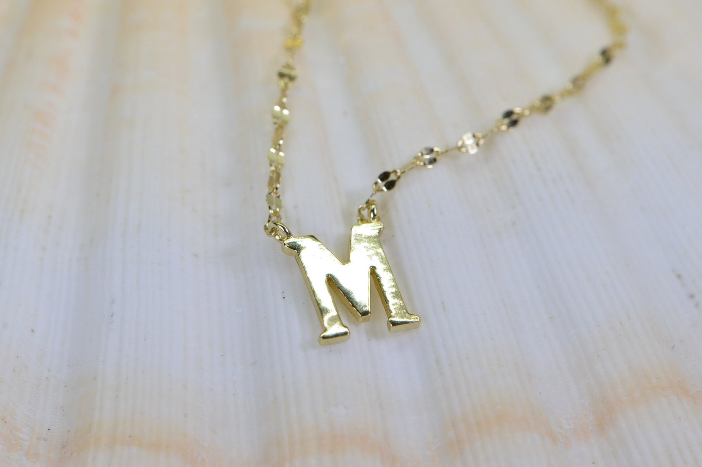 Gold Tone Sterling Silver Initial Necklace: Letter M Personalized Jewelry