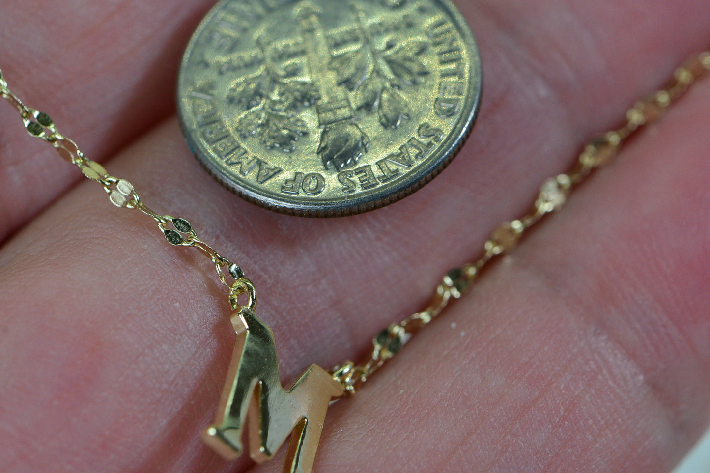 Gold Tone Sterling Silver Initial Necklace: Letter M Personalized Jewelry