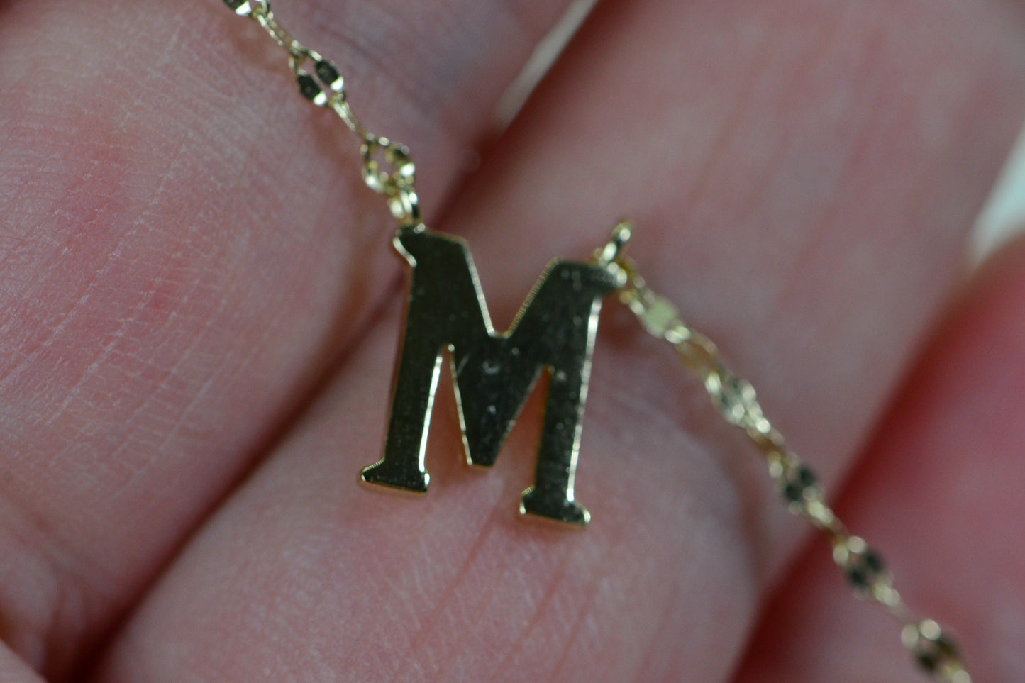 Gold Tone Sterling Silver Initial Necklace: Letter M Personalized Jewelry
