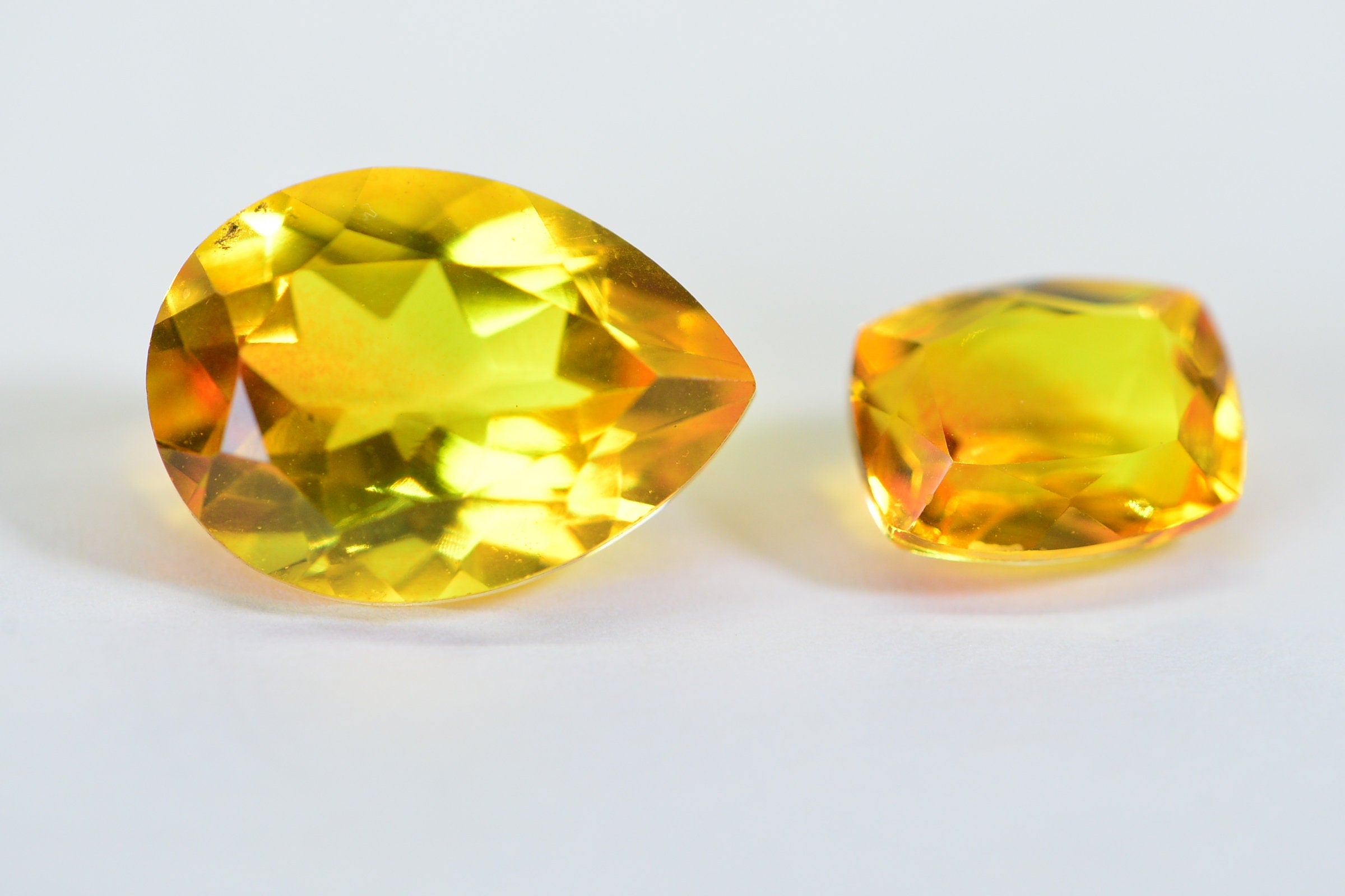 Brazilian Citrine Doublet: Emerald & Pear Cut Yellow-Orange Gemstone
