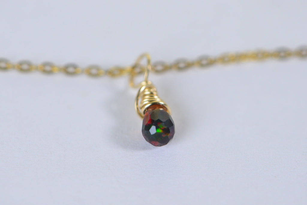 Ethiopian Black Opal Charm: 14K Gold Filled Wire Wrapped Pendant