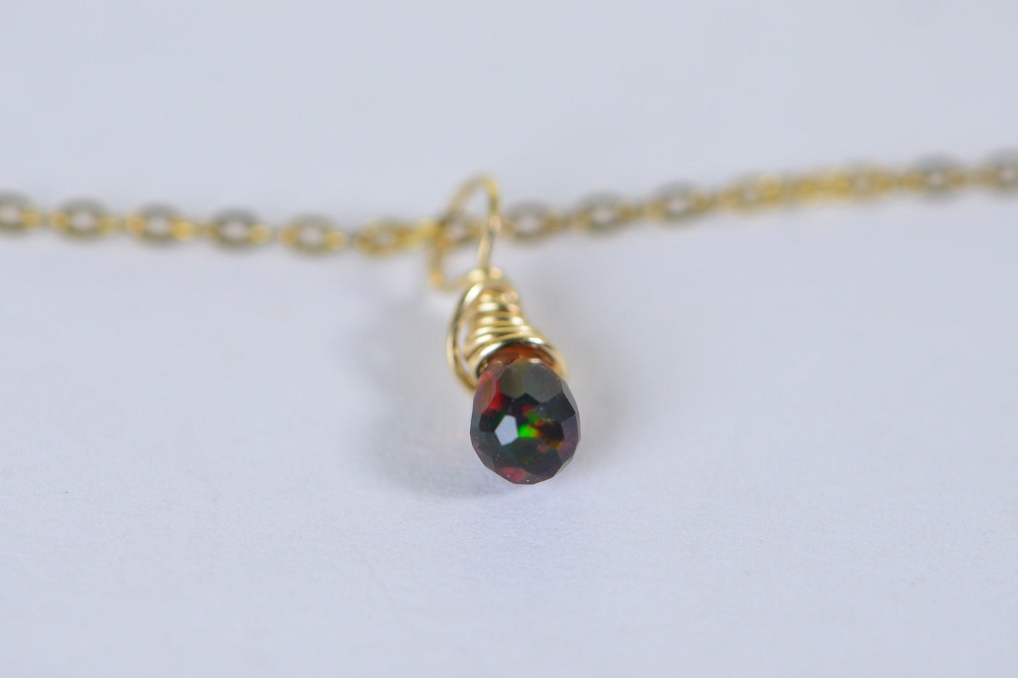 Ethiopian Black Opal Charm: 14K Gold Filled Wire Wrapped Pendant