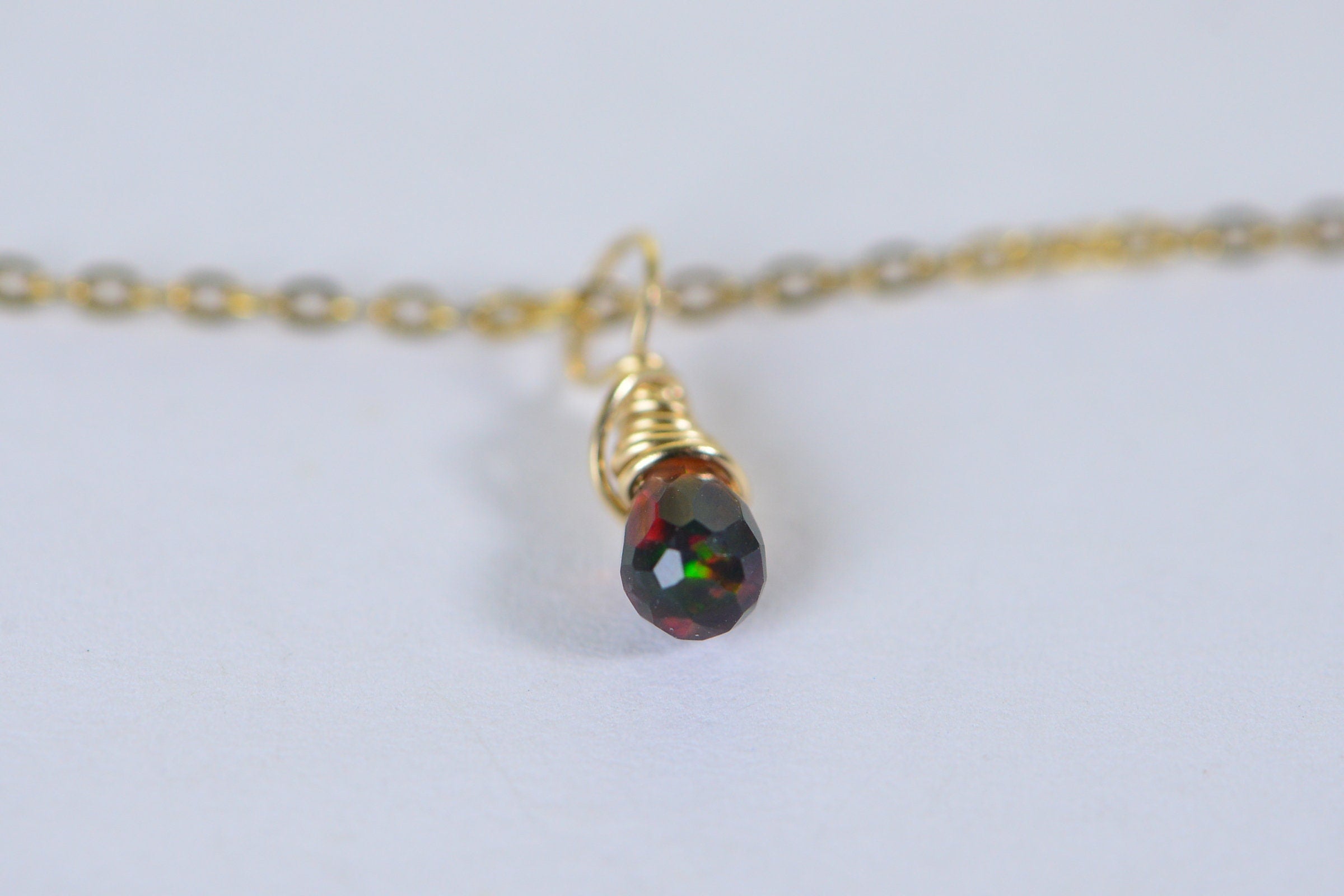 Ethiopian Black Opal Charm: 14K Gold Filled Wire Wrapped Pendant
