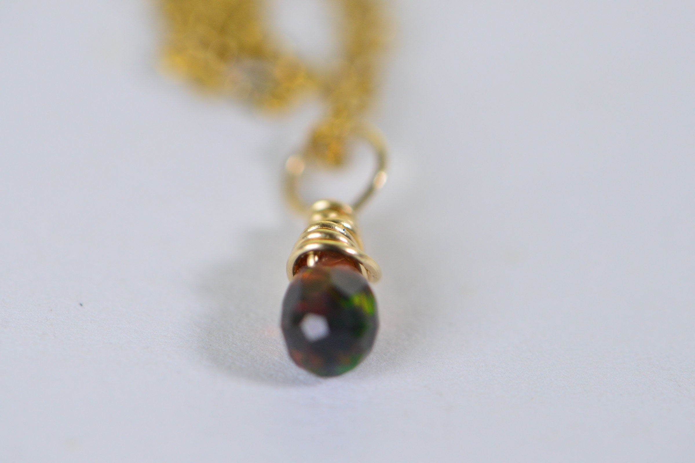 Ethiopian Black Opal Charm: 14K Gold Filled Wire Wrapped Pendant