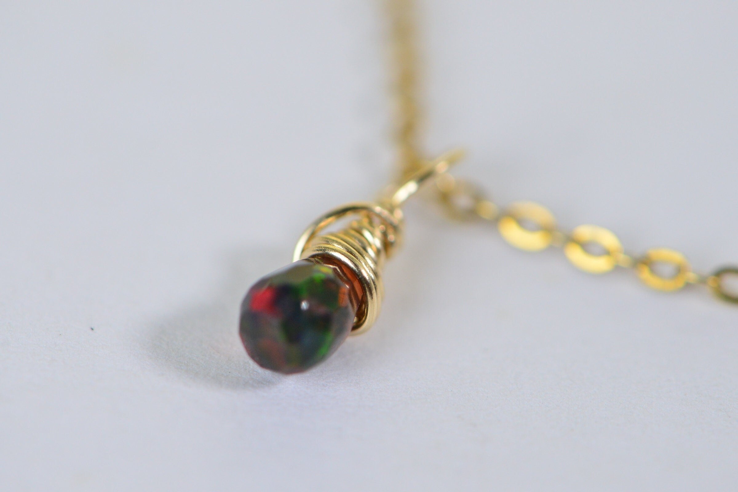 Ethiopian Black Opal Charm: 14K Gold Filled Wire Wrapped Pendant