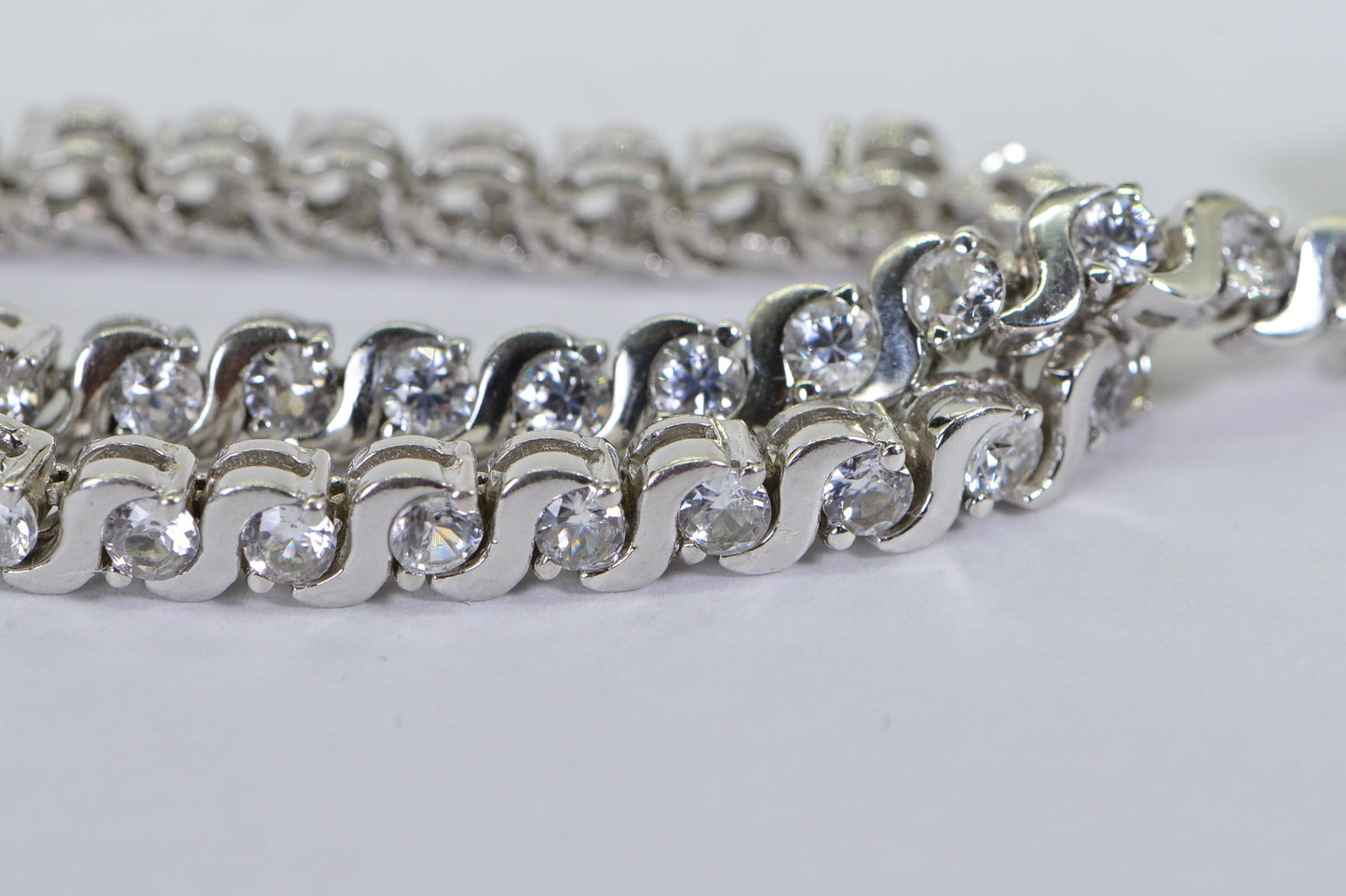 Cubic Zirconia Tennis Bracelet: Sterling Silver Heart Charm, Vintage Estate Jewelry