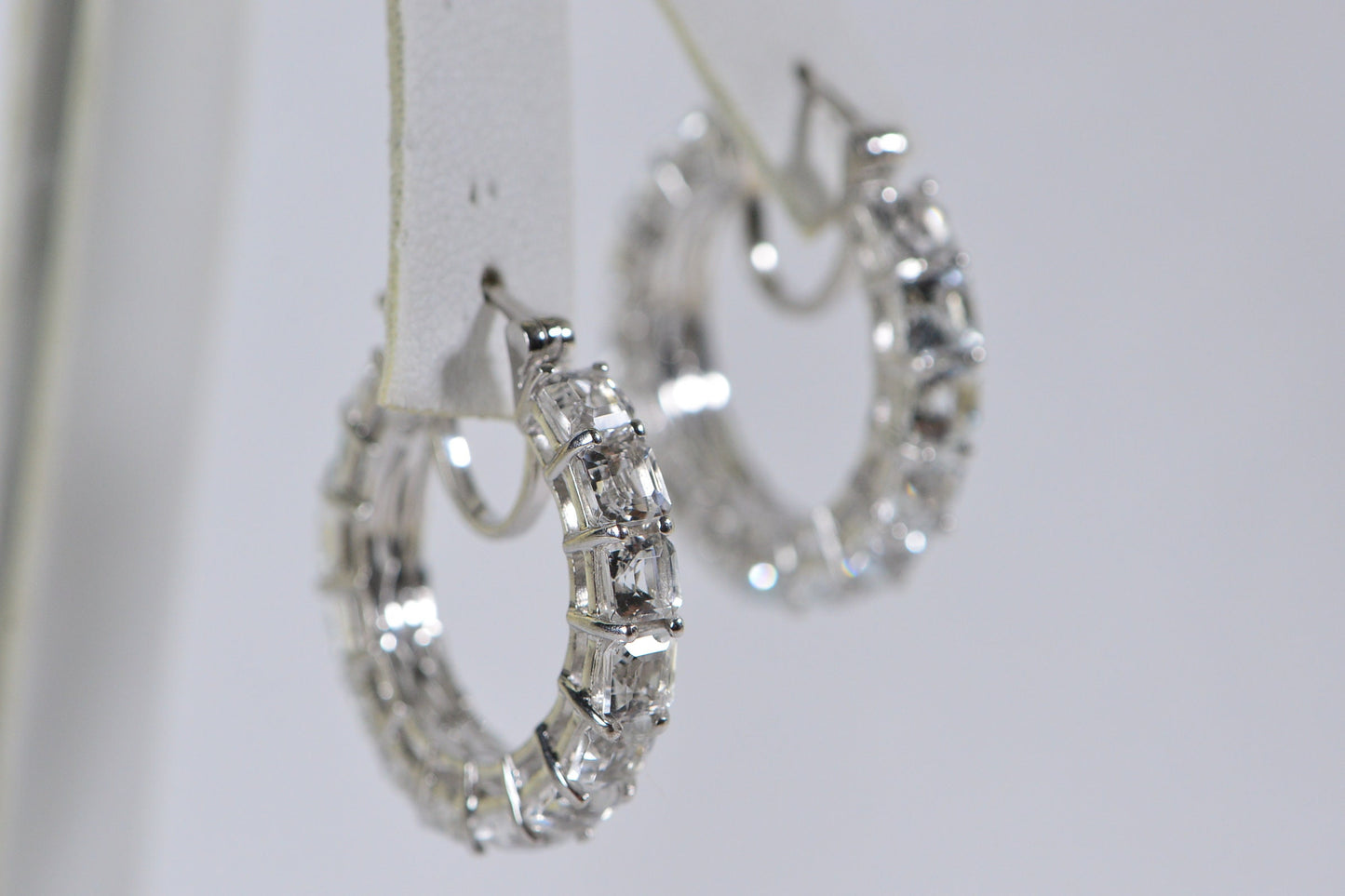 White Topaz Hoop Earrings: Sterling Silver Cushion Cut
