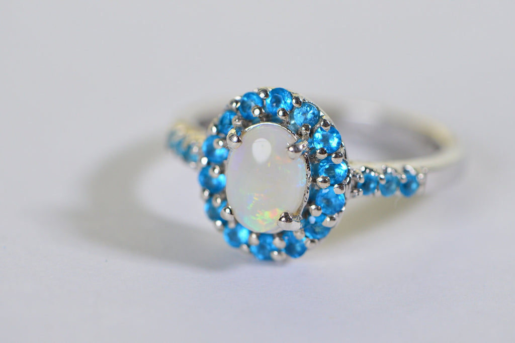 Australian White Opal Apatite Ring Sterling Silver