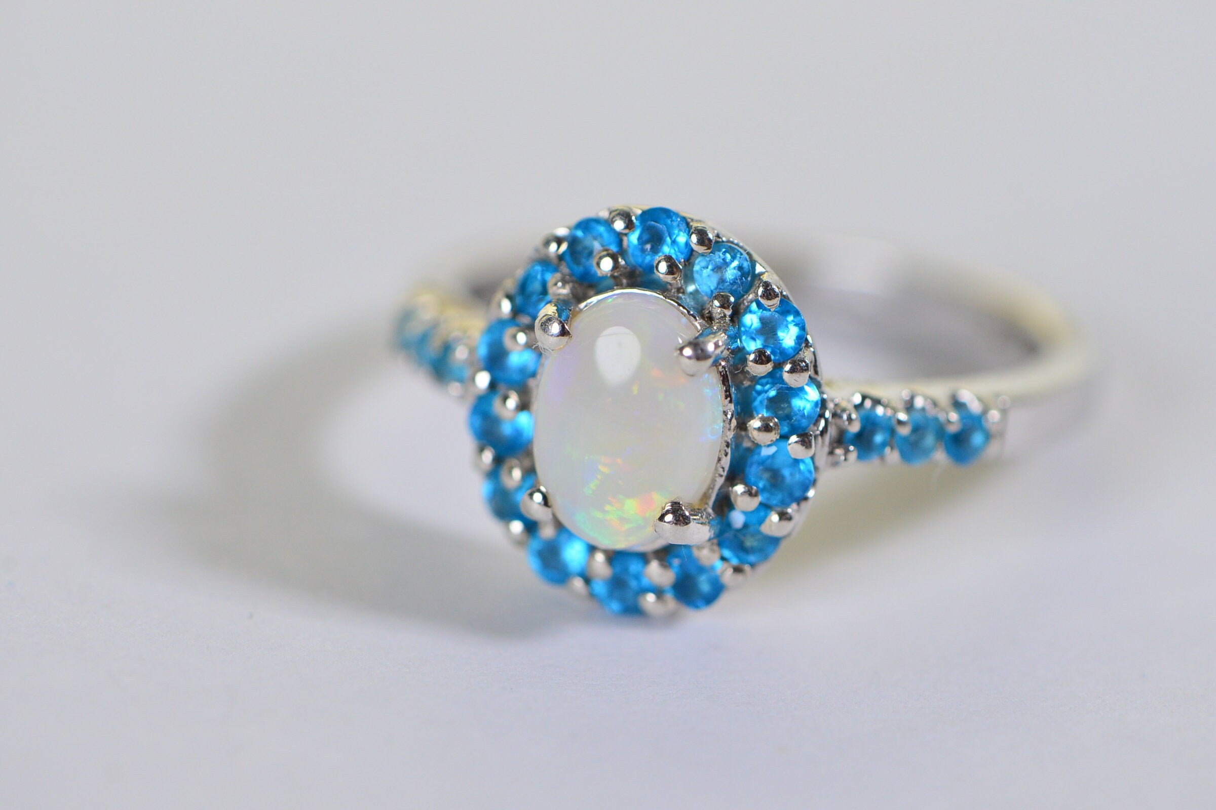 Australian White Opal Apatite Ring Sterling Silver