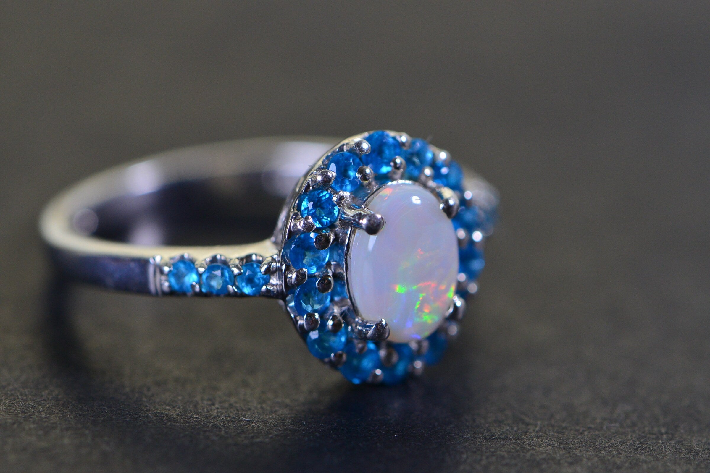Australian White Opal Apatite Ring Sterling Silver