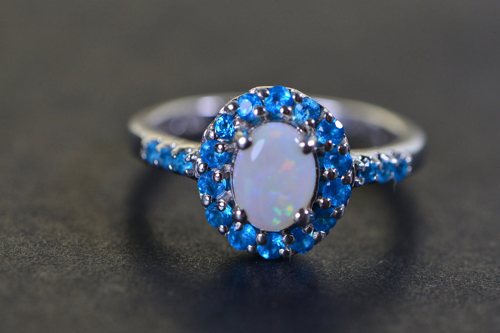 Australian White Opal Apatite Ring Sterling Silver