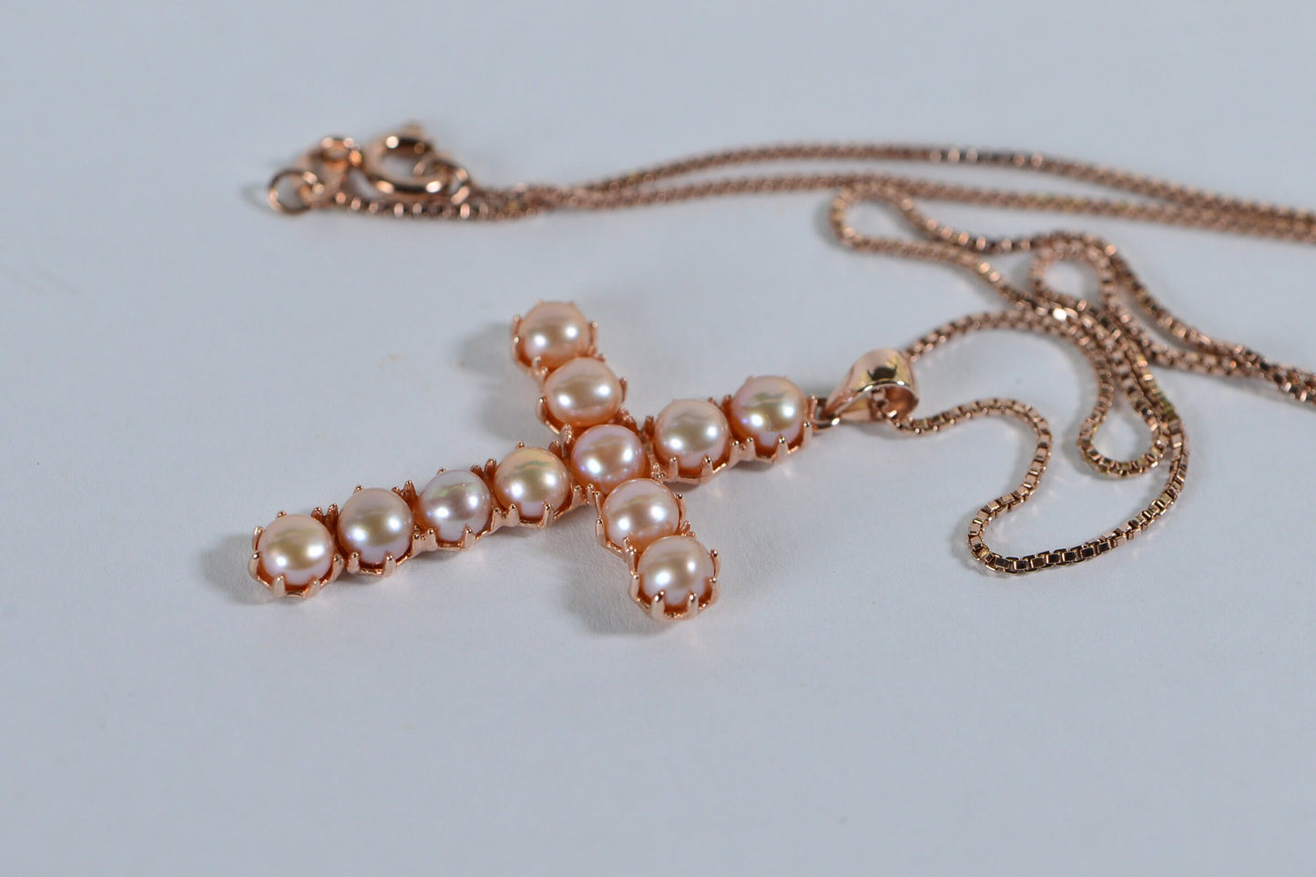 Golden Pearl Cross Pendant: 14K Gold Vermeil Sterling Silver