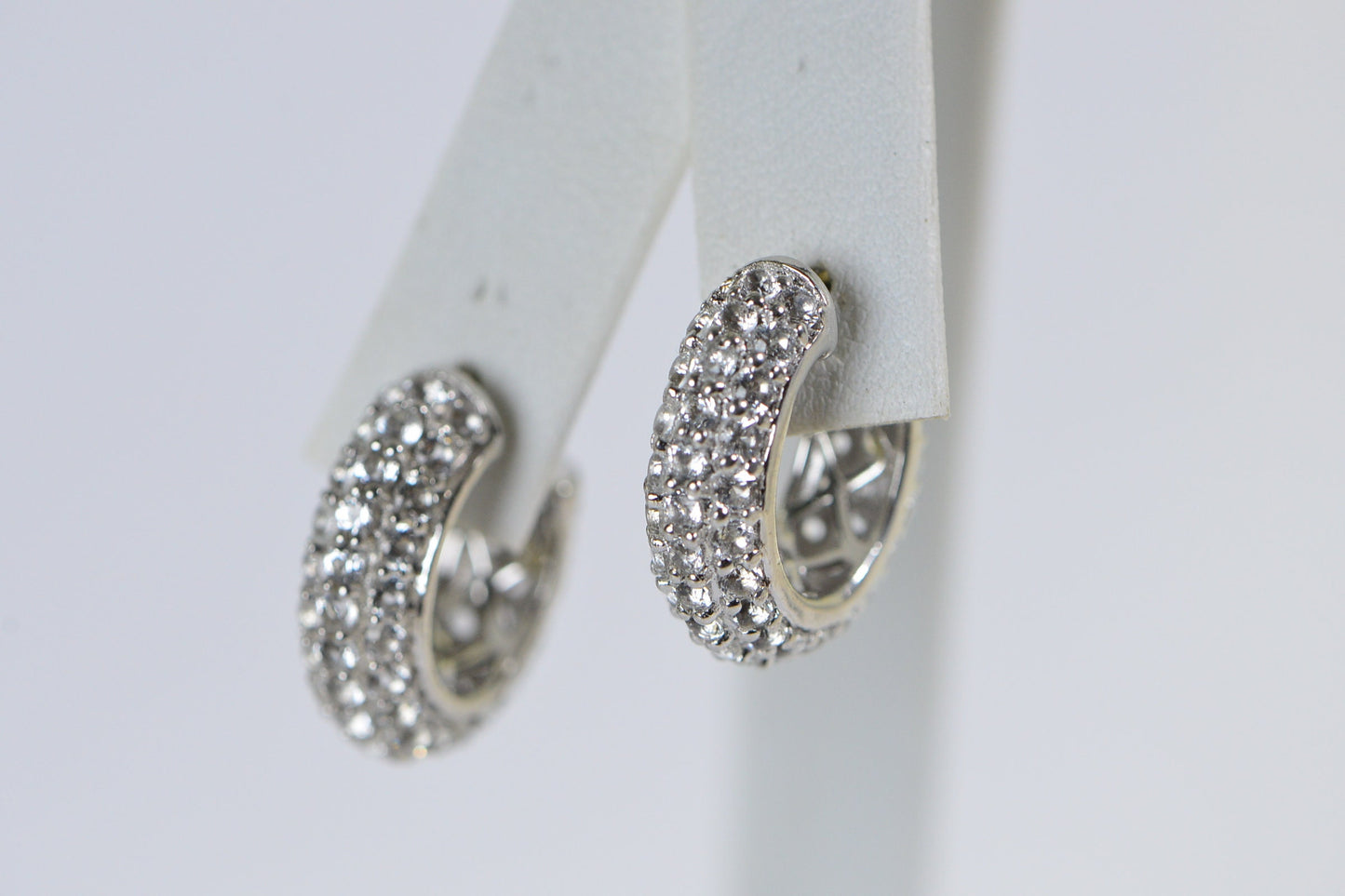 Simulated Diamond Half Hoop Earrings Sterling Silver  Wide Hoops Wedding Earrings