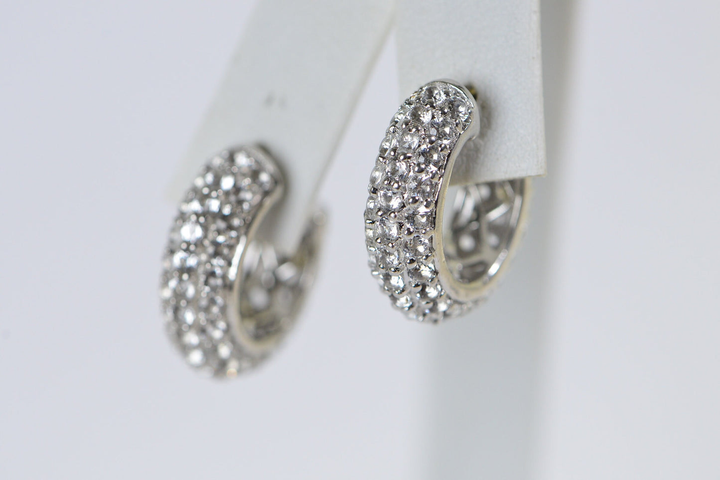 Simulated Diamond Half Hoop Earrings Sterling Silver  Wide Hoops Wedding Earrings