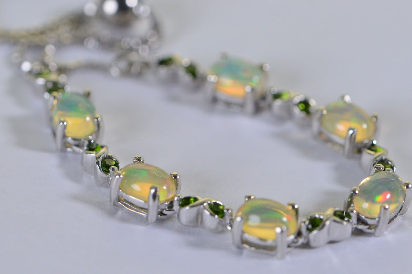 Ethiopian Welo Opal Bolo Bracelet, Chrome Diopside, Sterling Silver