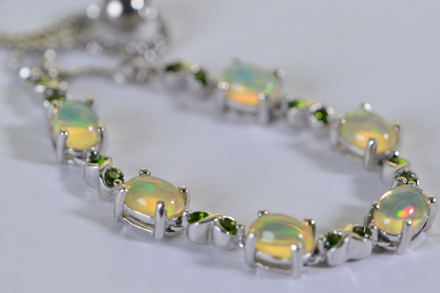 Ethiopian Welo Opal Bolo Bracelet, Chrome Diopside, Sterling Silver