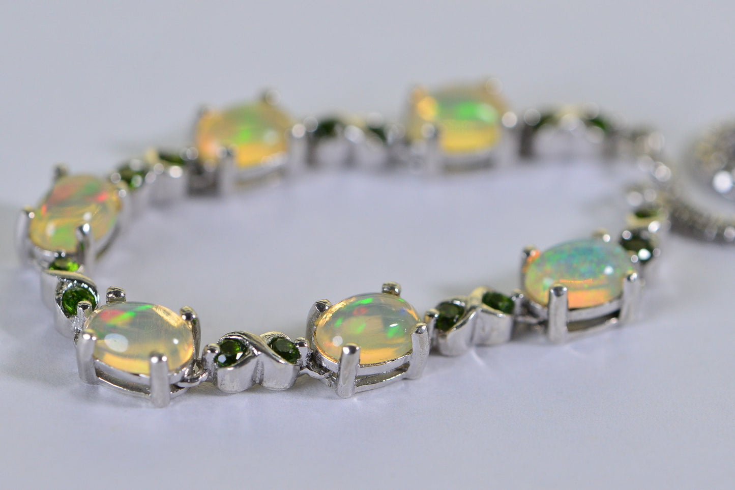 Ethiopian Welo Opal Bolo Bracelet, Chrome Diopside, Sterling Silver