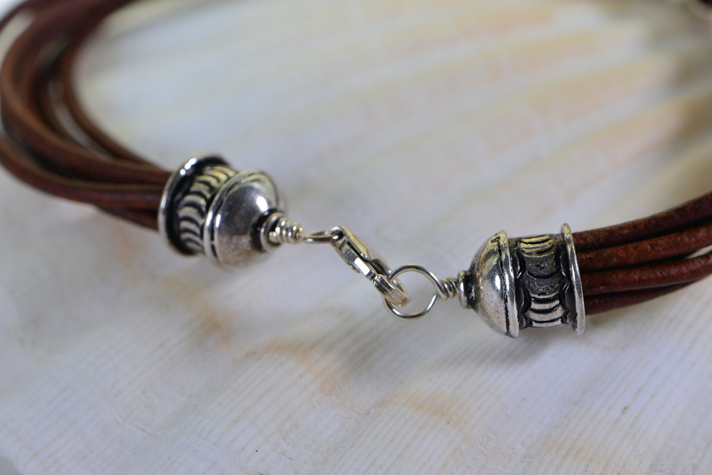 Multi Strand Leather Bracelet: Freshwater Pearl & Sterling Silver