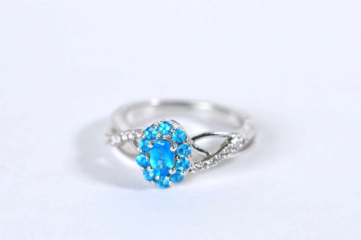 Neon Apatite Flower Ring: 14K White Gold Over Sterling Silver