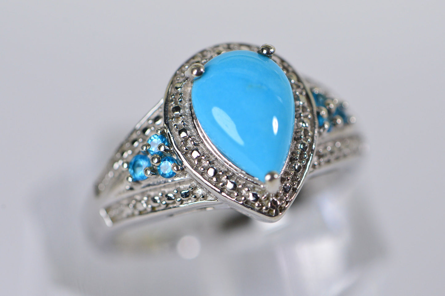 Sleeping Beauty Turquoise Ring: Pear Stone, Sterling Silver Apatite Ring