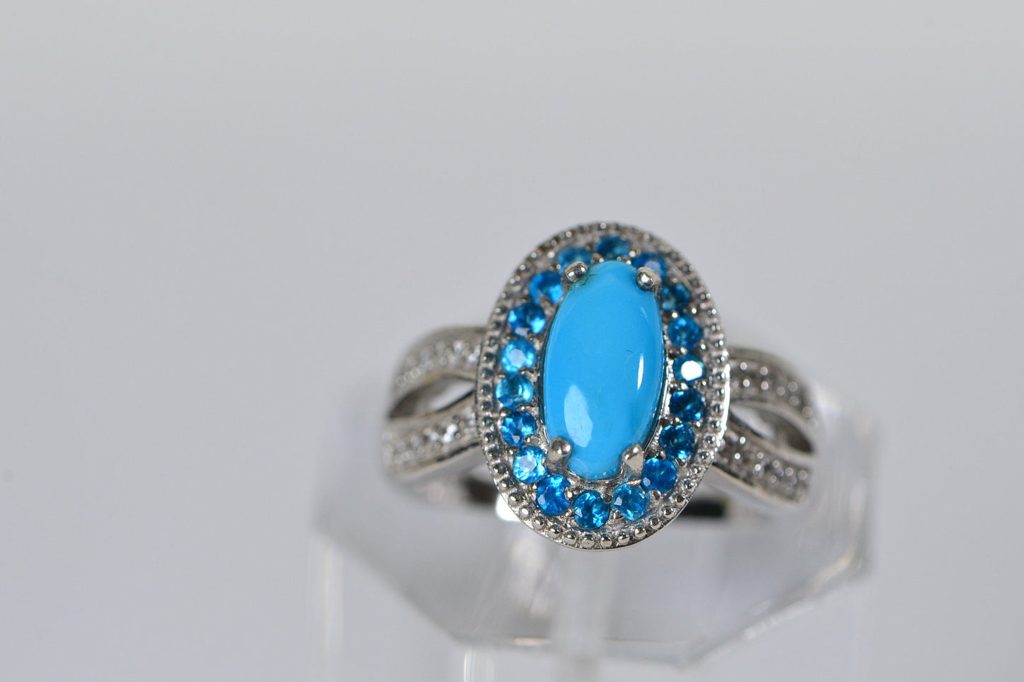 Sleeping Beauty Turquoise Ring: Sterling Silver Apatite Halo Cocktail Ring