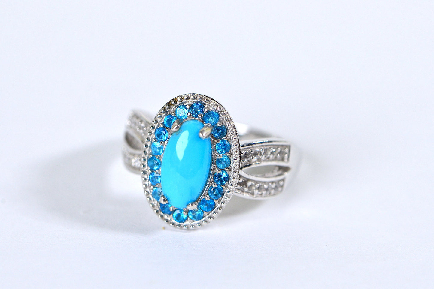 Sleeping Beauty Turquoise Ring: Sterling Silver Apatite Halo Cocktail Ring