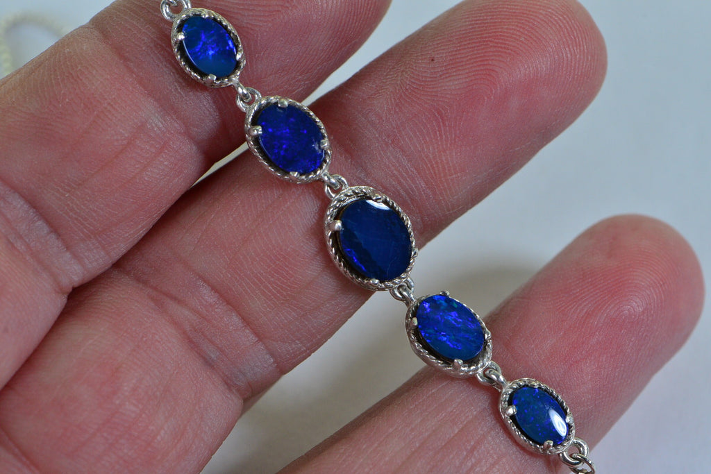 Australian Black  Opal Bracelet, Blue Opal Doublet  , Natural Opal Bracelet Bolo Adjustable Genuine Opal Bracelet Raw Crystal Opal Gemstone