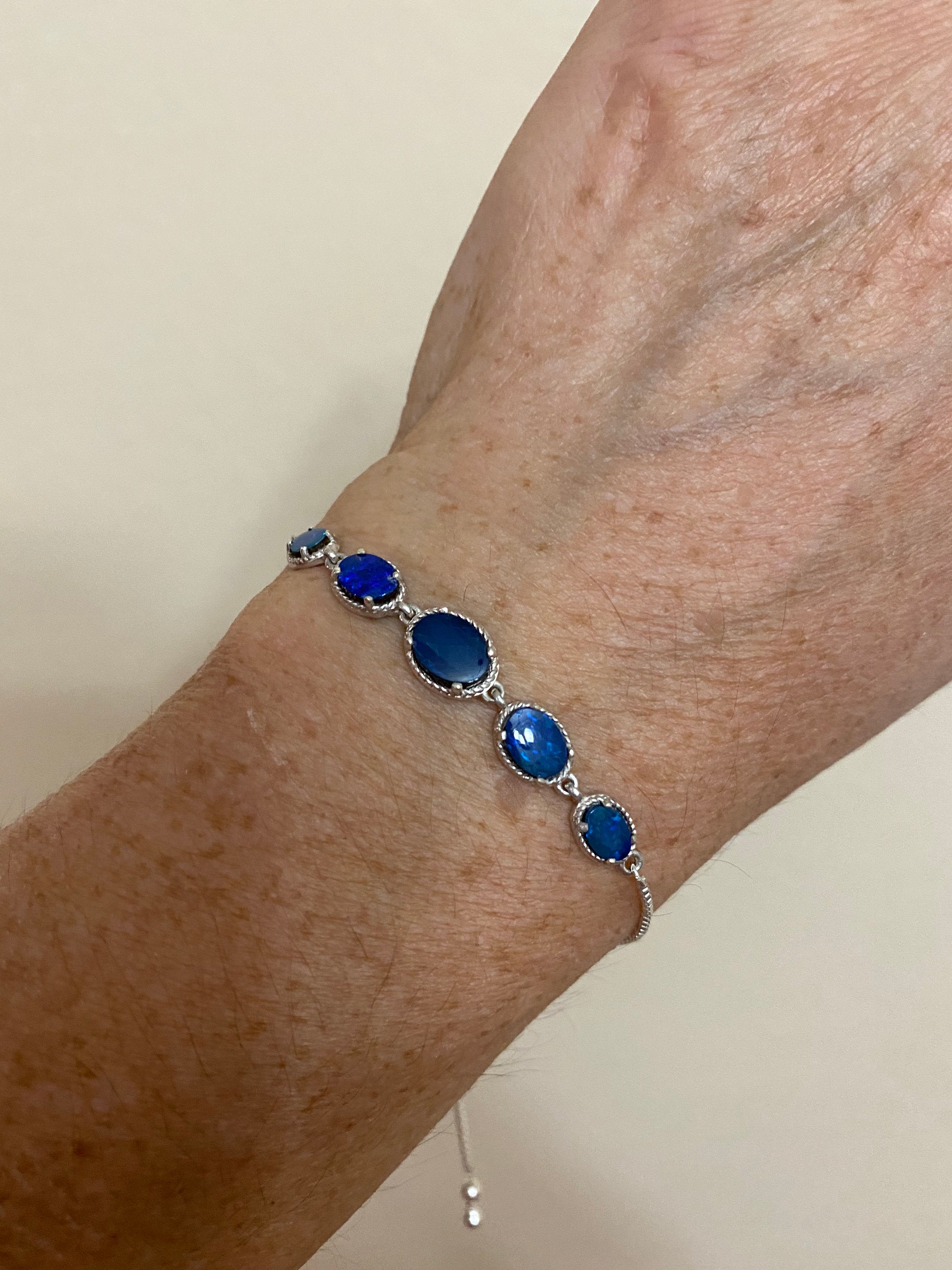 Australian Black  Opal Bracelet, Blue Opal Doublet  , Natural Opal Bracelet Bolo Adjustable Genuine Opal Bracelet Raw Crystal Opal Gemstone