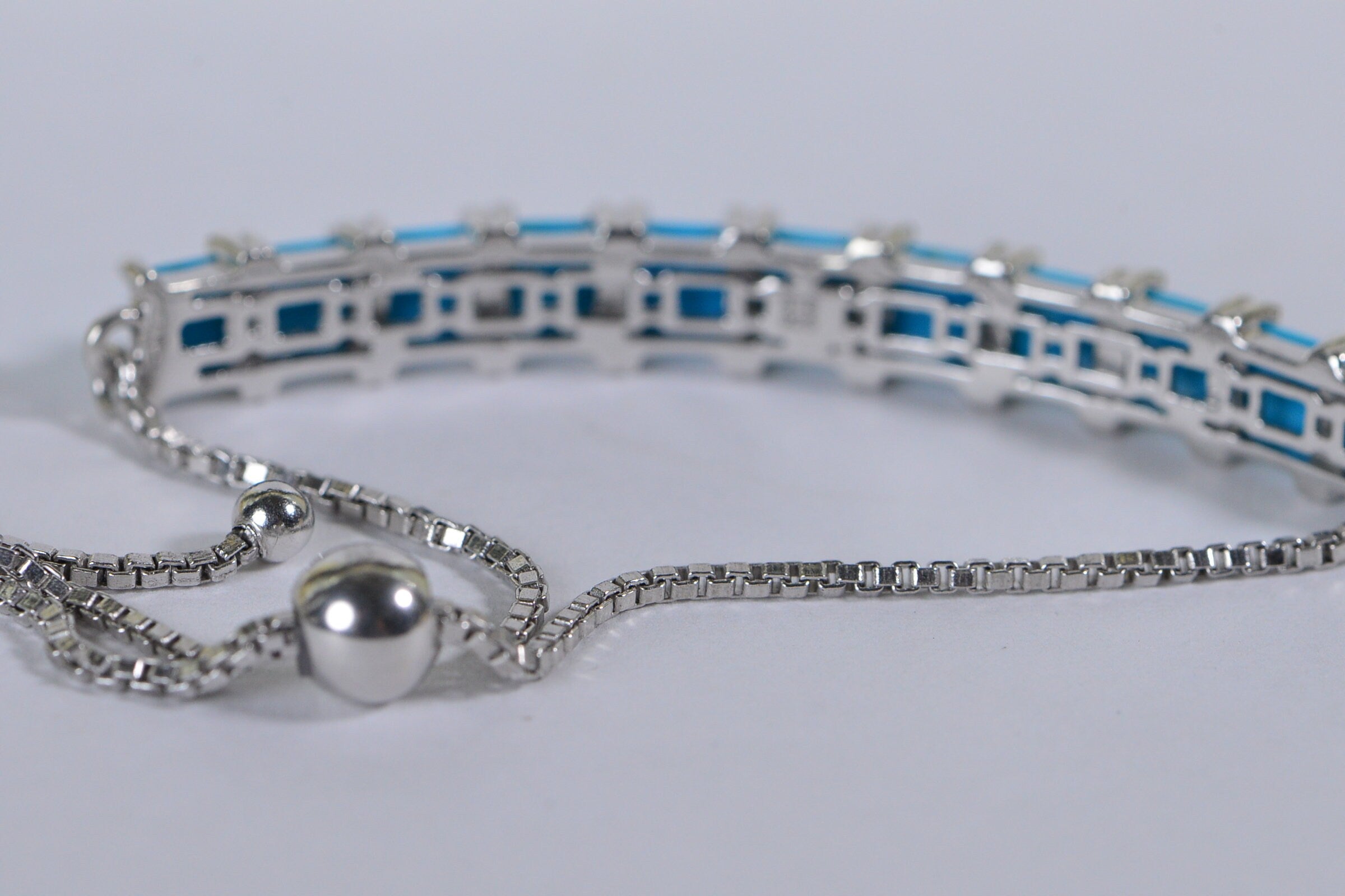 Sleeping Beauty Turquoise Bracelet: Sterling Silver Adjustable Bolo, Cushion Cut