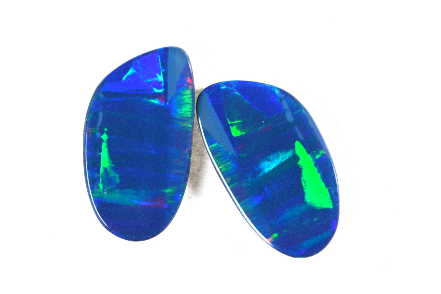 4.85ct Black Opal Doublet Cabochons: Asymmetric Australian Gemstone Pair