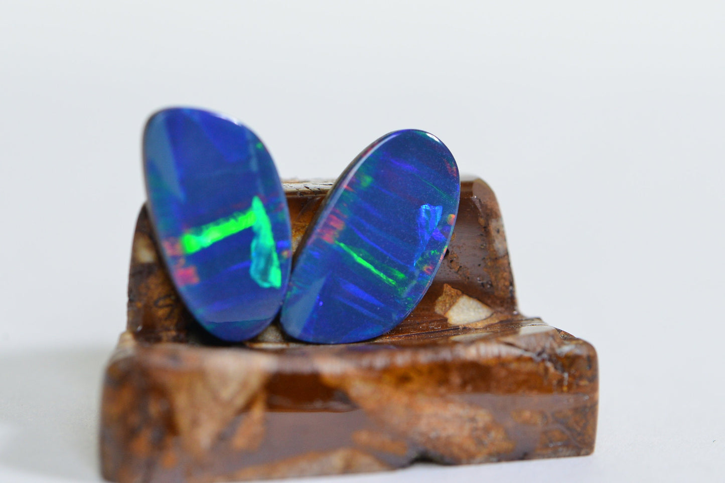 4.85ct Black Opal Doublet Cabochons: Asymmetric Australian Gemstone Pair
