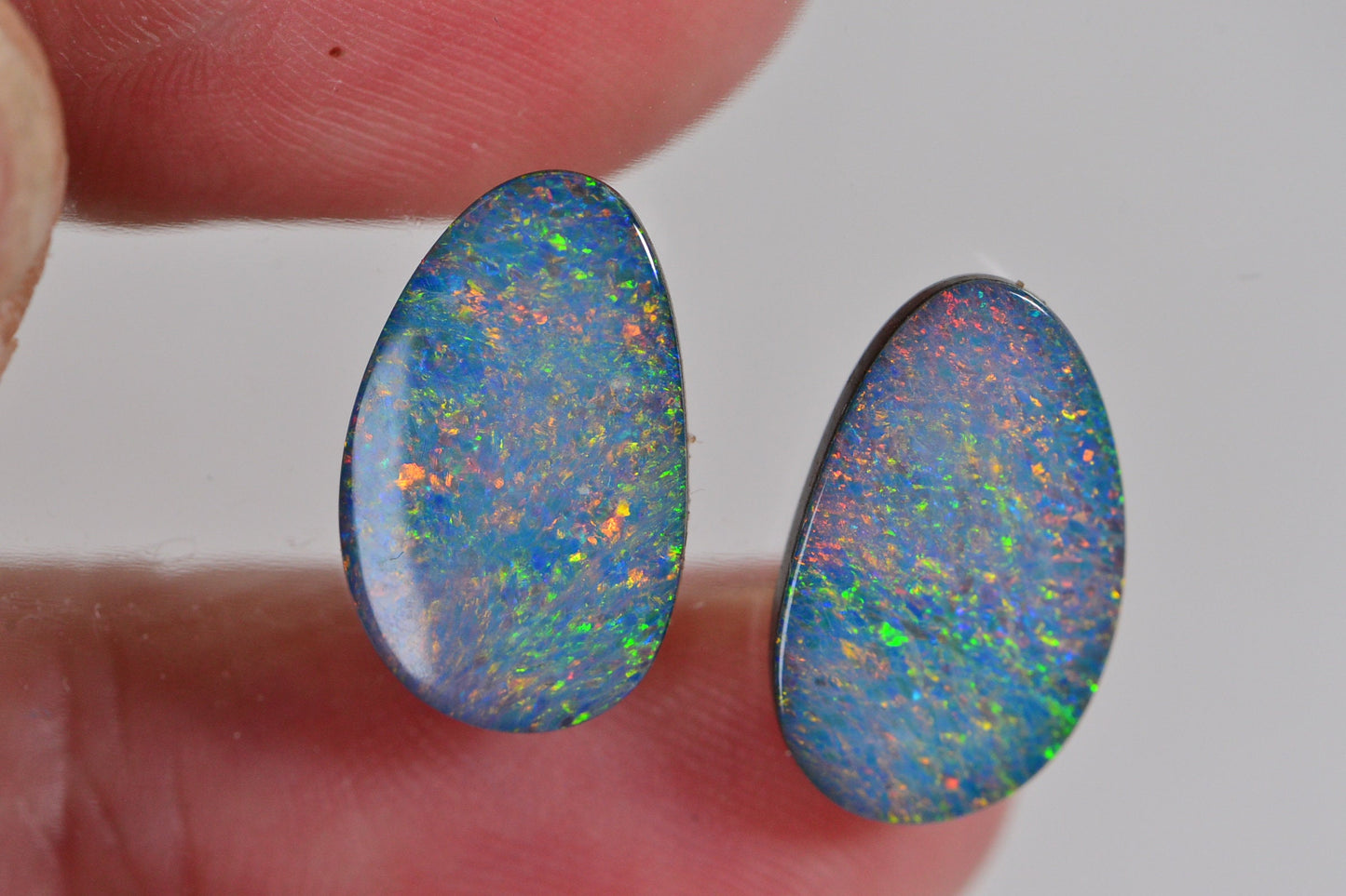 7.58 ct Australian Black Opal Doublet Cabochons: Metallic Rainbow Boulder Opal