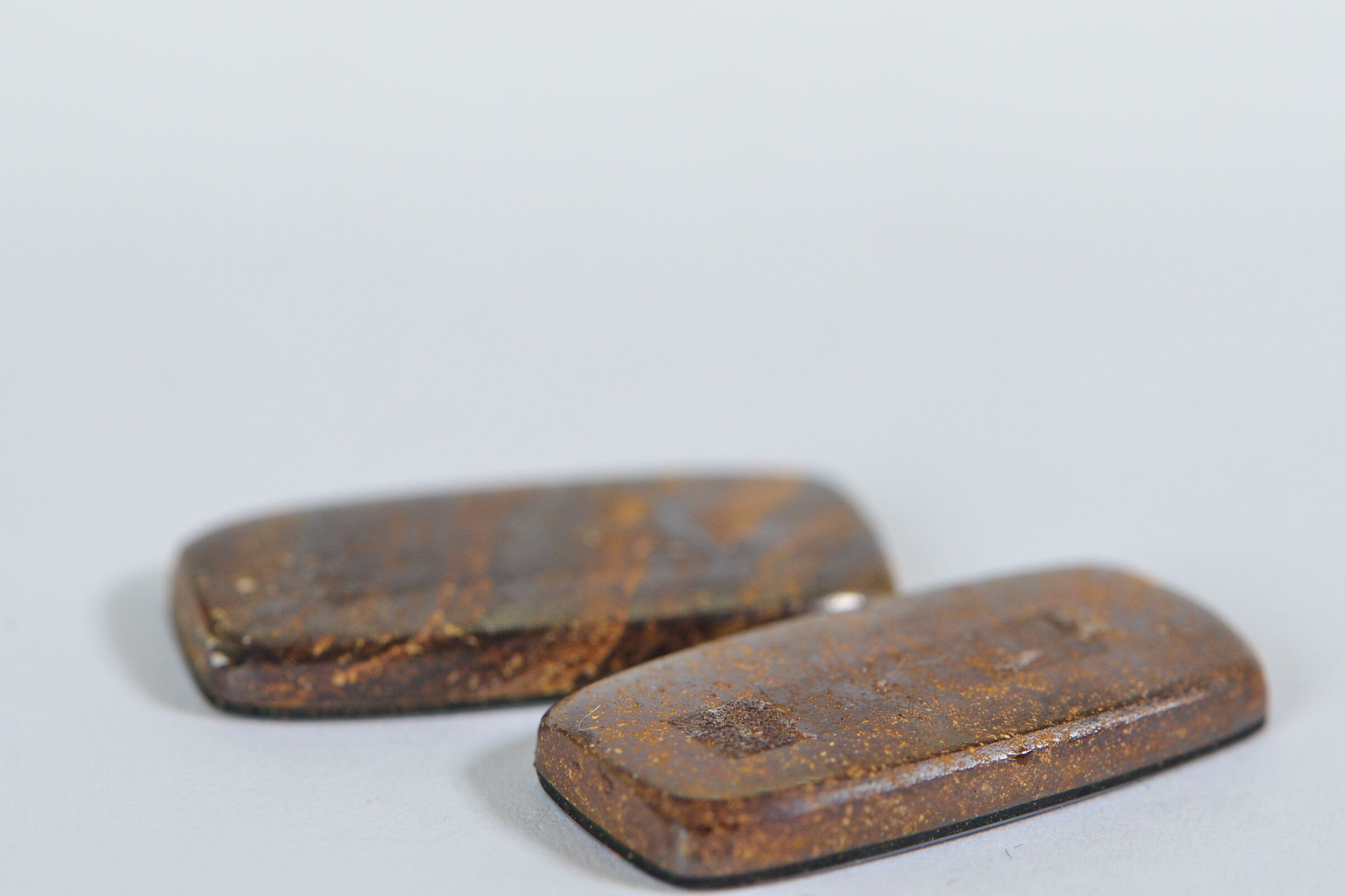 Australian Black Opal Doublet Pair: Metallic Rainbow Rectangle Cabochons