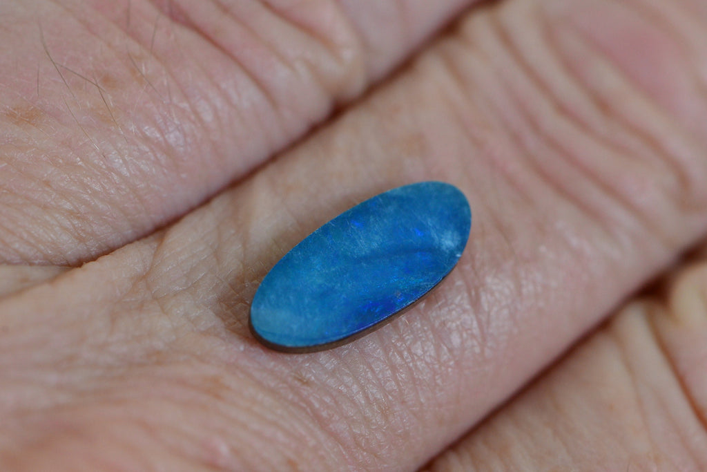 Blue Australian Opal Doublet Cabochon: Broad Flash Gemstone (14.8X6.3x2mm)