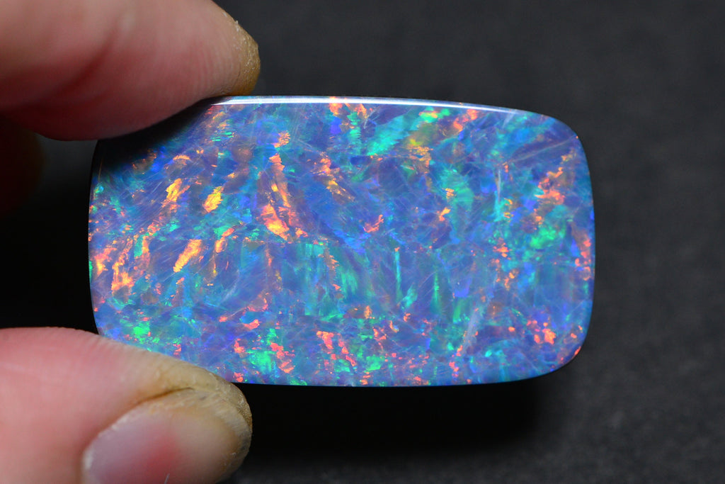 Australian Black Opal Doublet: 28.22CT Rectangle Cabochon, Metallic Rainbow
