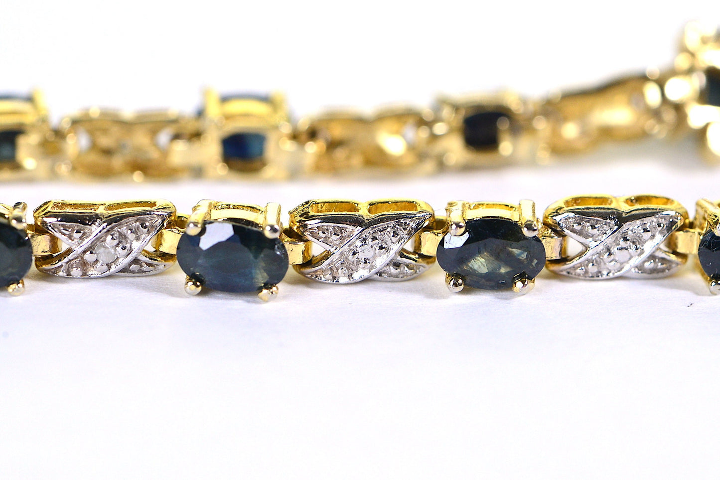 Vintage Green Sapphire Diamond Tennis Bracelet: 14K Gold Over Sterling Silver