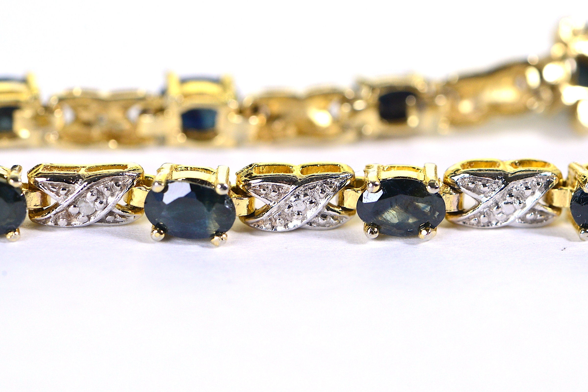 Vintage Green Sapphire Diamond Tennis Bracelet: 14K Gold Over Sterling Silver