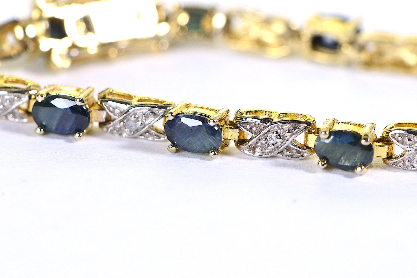Vintage Green Sapphire Diamond Tennis Bracelet: 14K Gold Over Sterling Silver