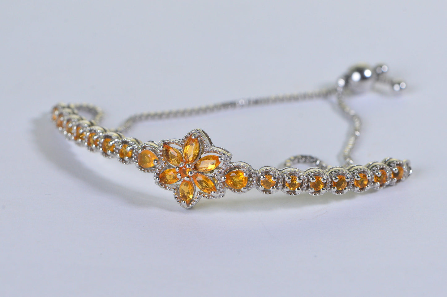 Mexican Fire Opal Flower Bracelet: Sterling Silver Bolo Adjustable Bracelet