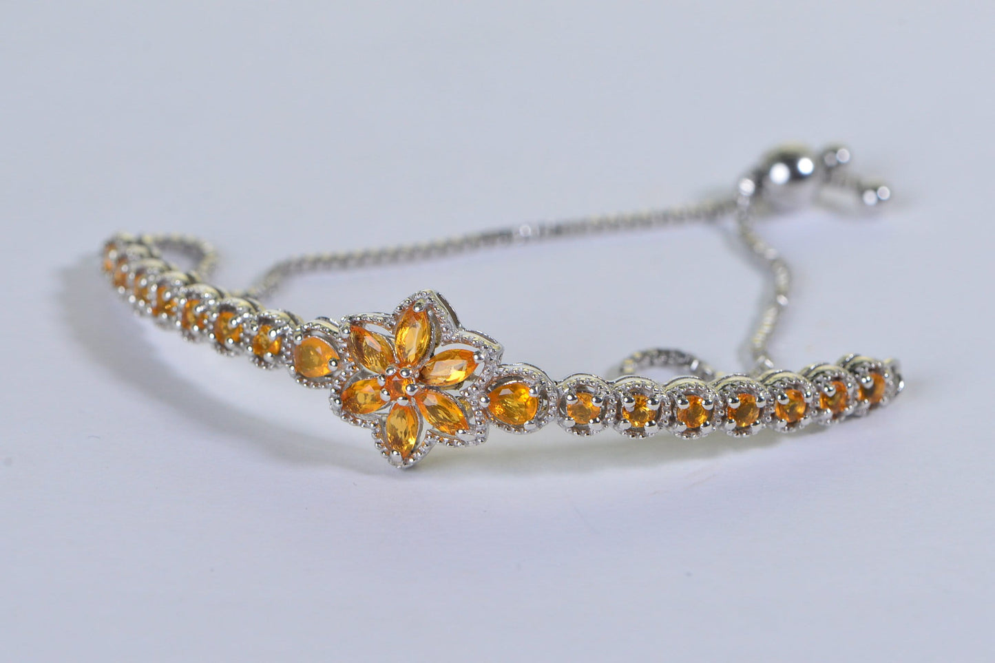 Mexican Fire Opal Flower Bracelet: Sterling Silver Bolo Adjustable Bracelet