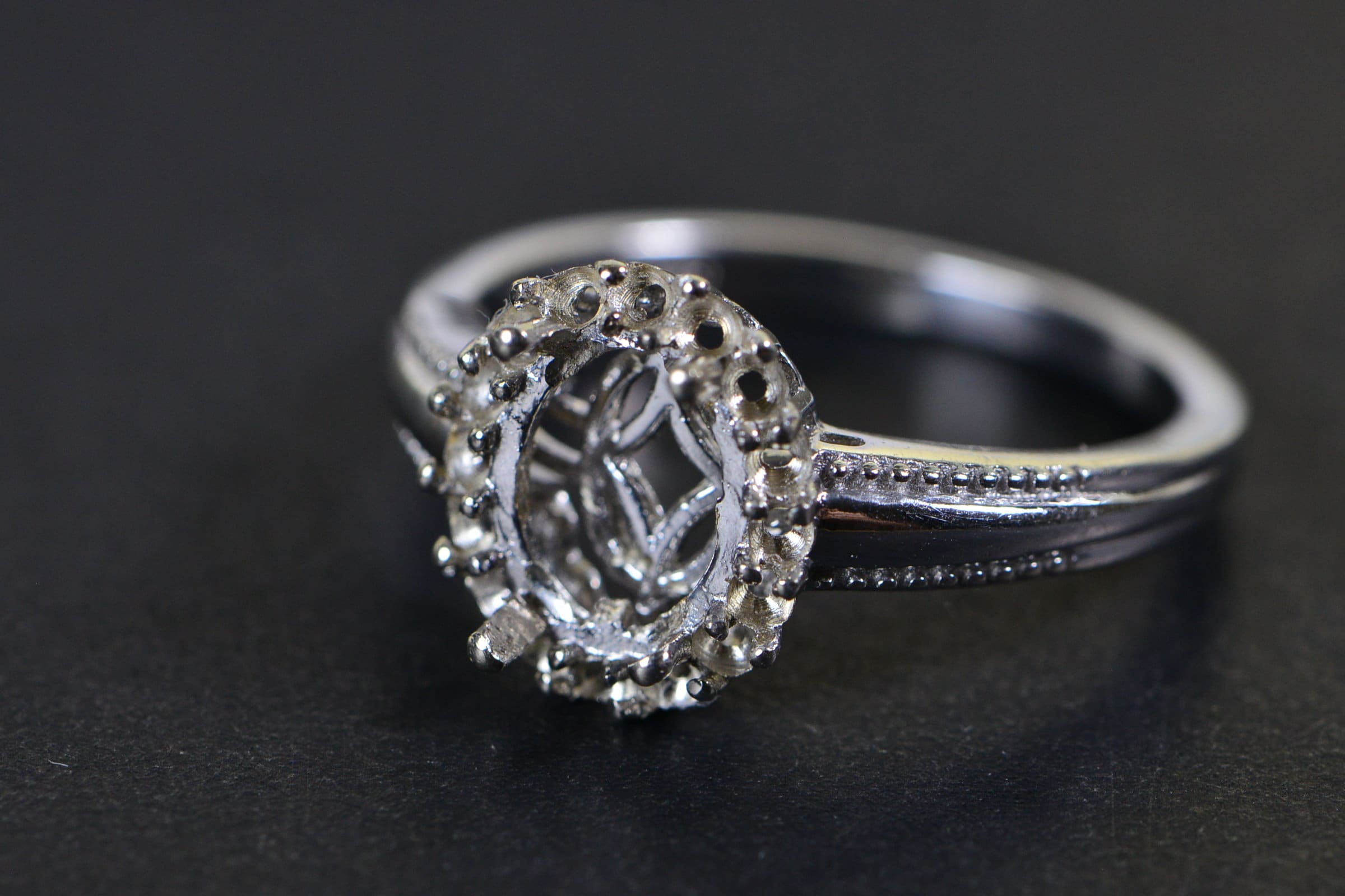 Sterling Silver Halo Ring Blank: Oval Prong Setting, Size 9 US