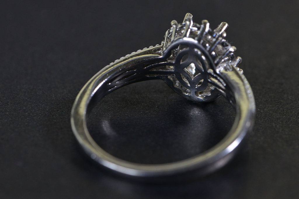 Sterling Silver Halo Ring Blank: Oval Prong Setting, Size 9 US