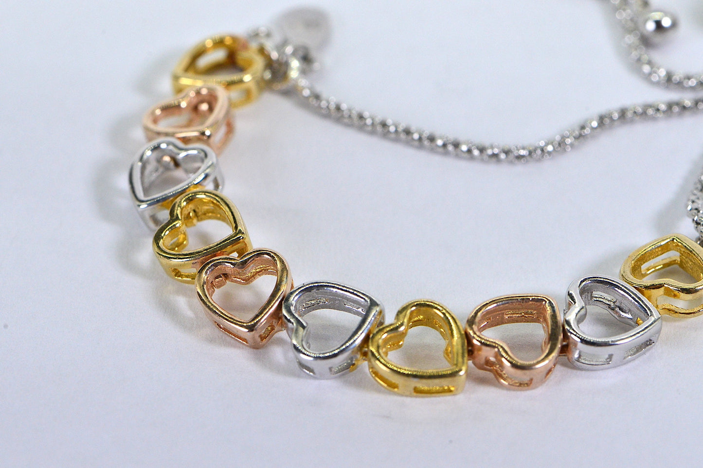 Multi-Color Heart Bolo Bracelet: 14K Gold Plated Sterling Silver