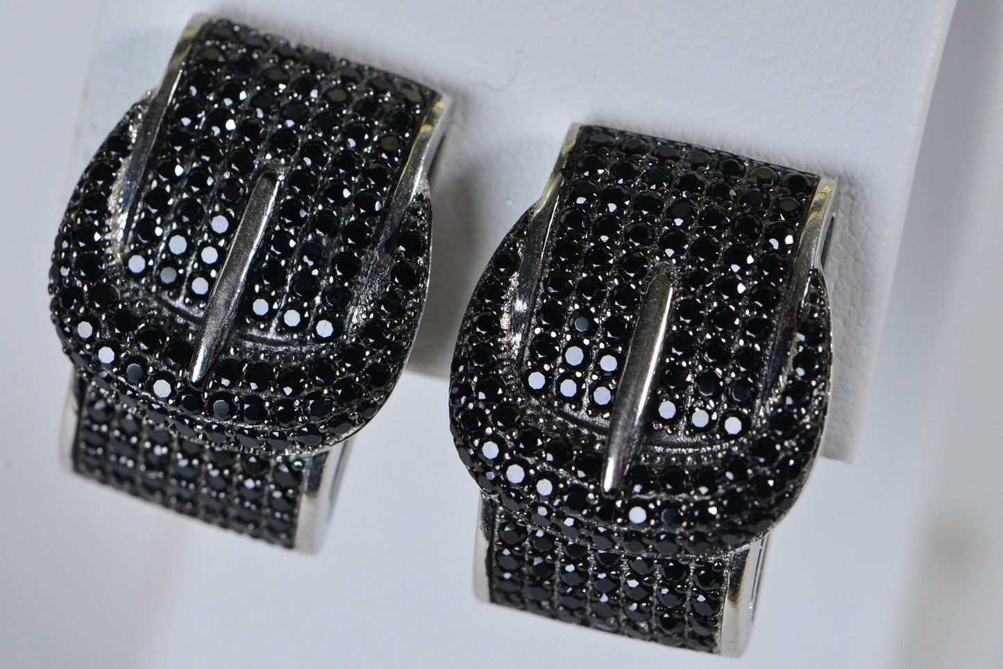 Black Tourmaline Sterling Silver Belt Buckle Hoop Earrings
