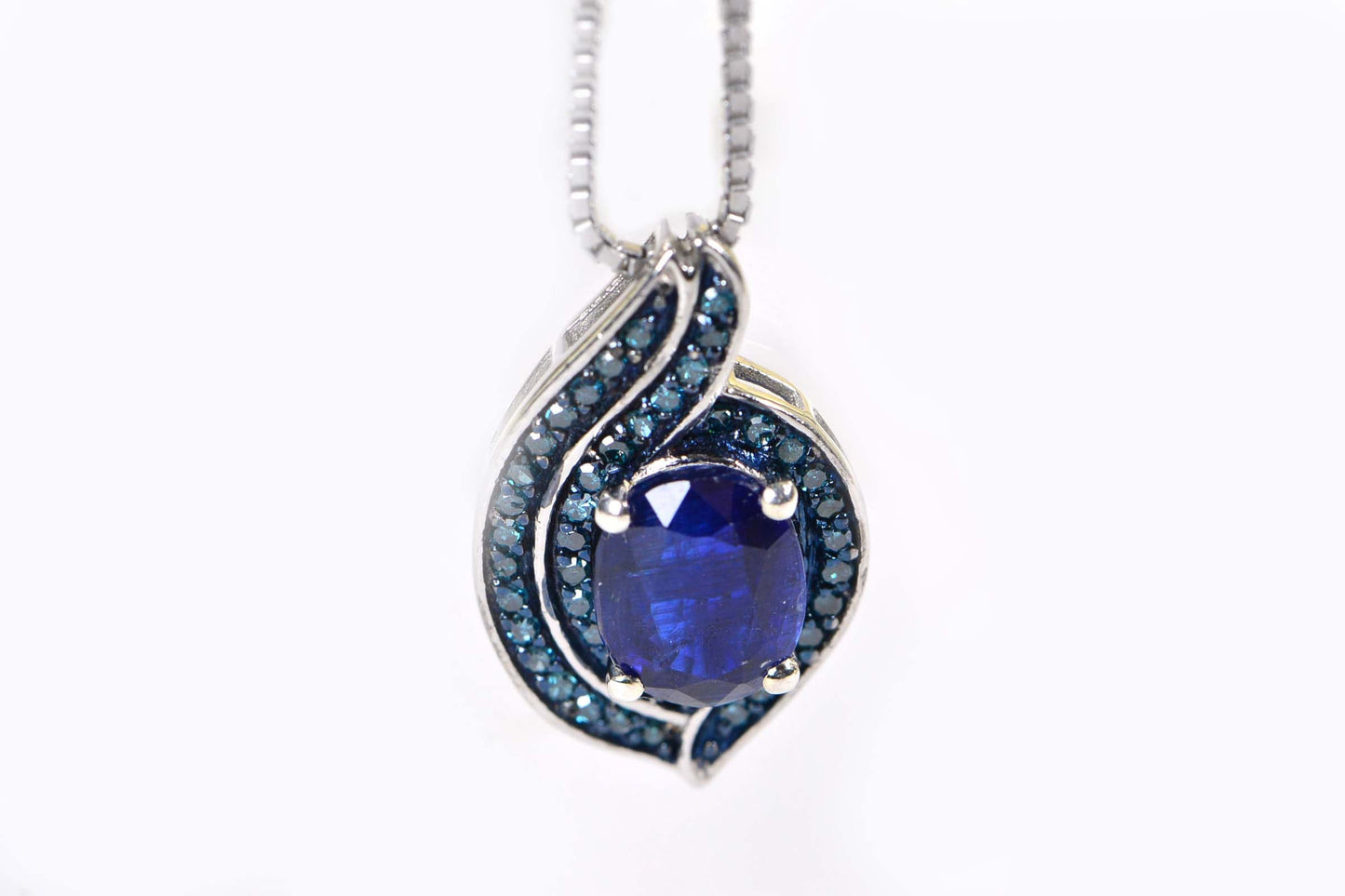Vintage Pendant Sapphire and real Blue Diamond Drop Sterling silver  Pendant Mother Day Gift