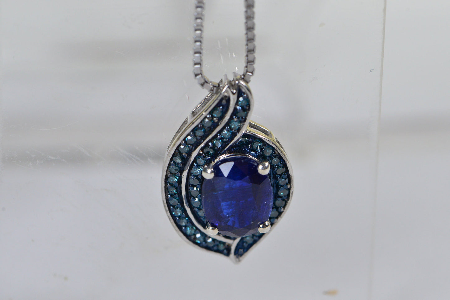 Vintage Pendant Sapphire and real Blue Diamond Drop Sterling silver  Pendant Mother Day Gift