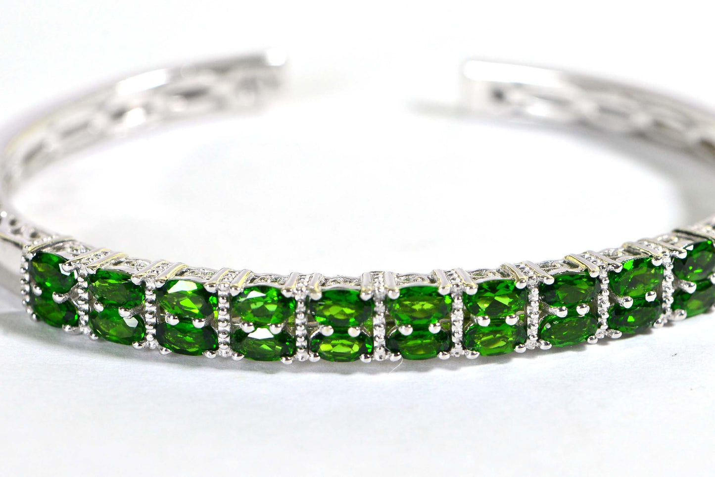 Vintage Chrome Diopside Bangle: Sterling Silver Green Gemstone Bracelet