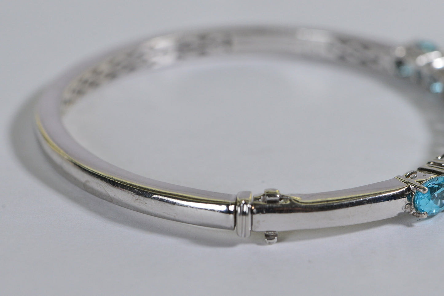 Vintage Apatite Bangle Bracelet: Neon Blue Sterling Silver Cuff