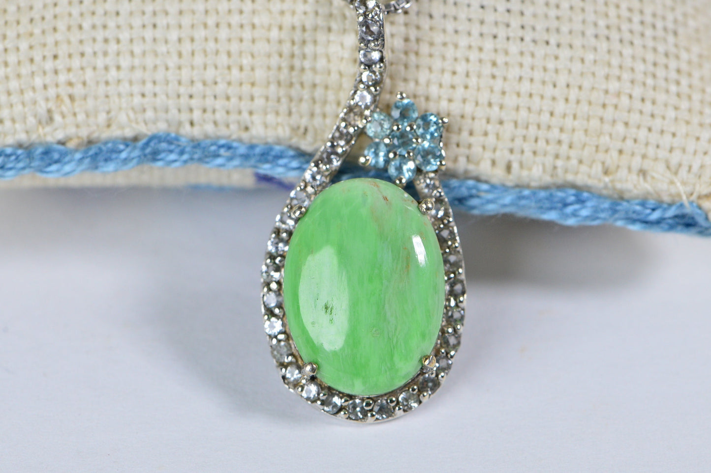 Natural Gaspeite & Blue Topaz Sterling Silver Pendant Necklace